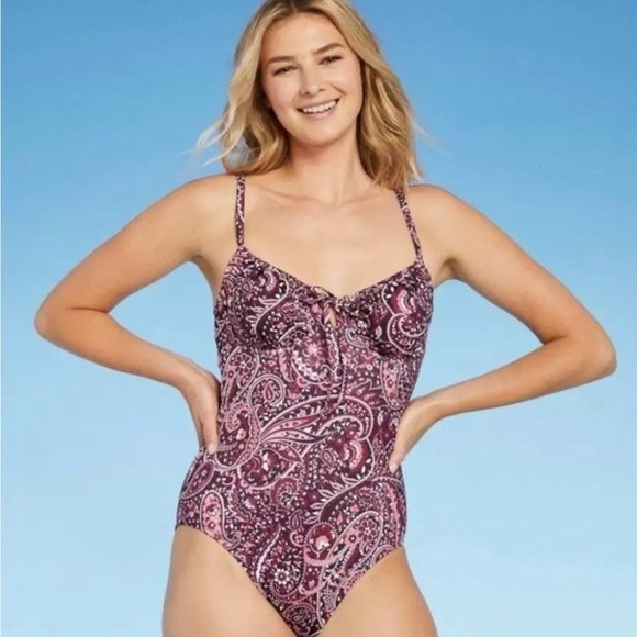 Kona Sol XS One-Piece Tie-Front Underwire Medium Coverage Swimsuit NEW! - Picture 1 of 8